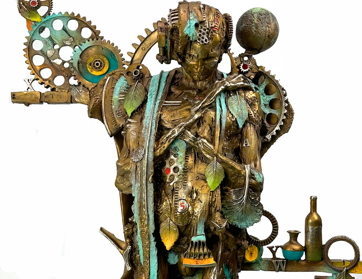 Man dot Earth 8ft bronze sculpture by Nano Lopez
