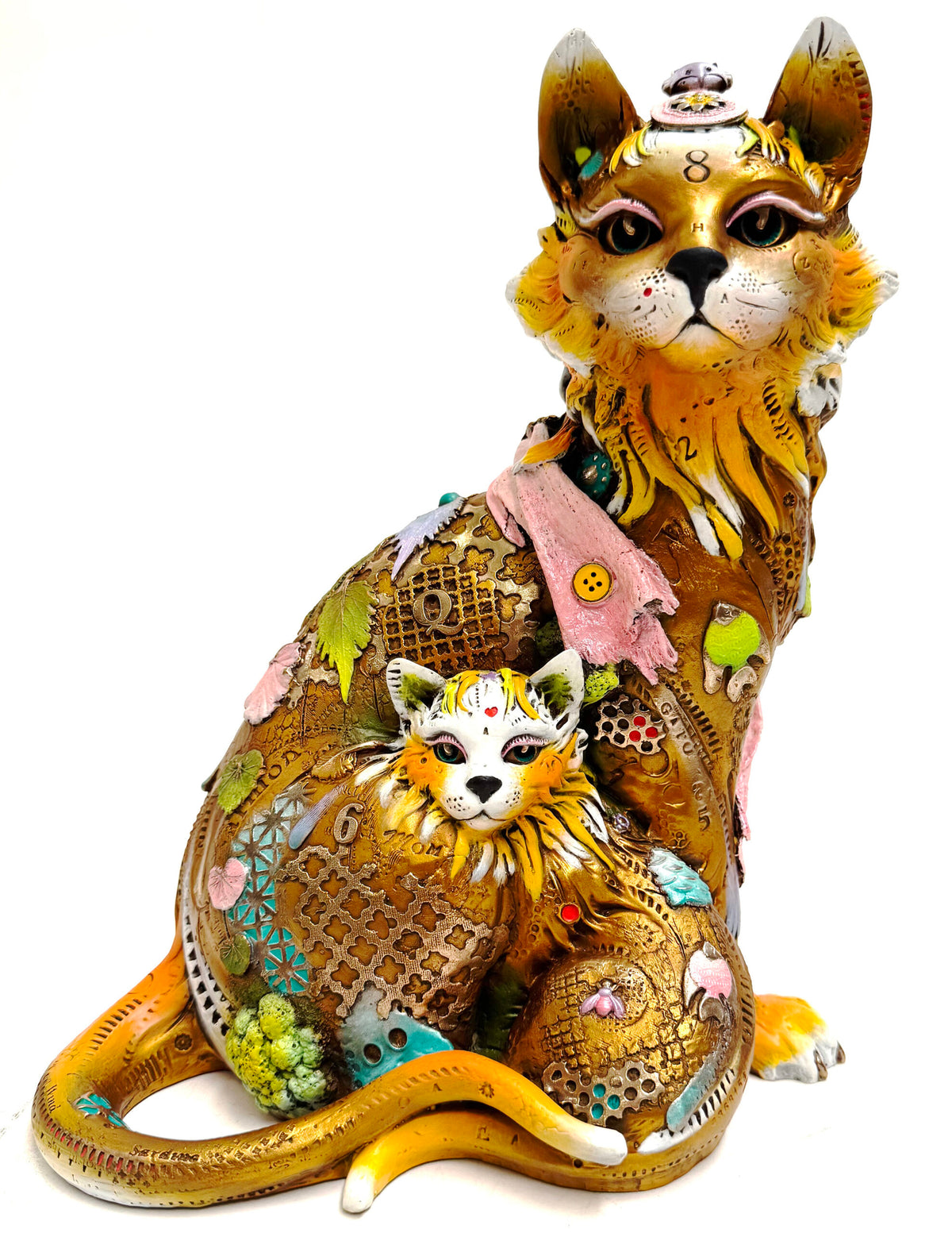 Cleo y su Gatico bronze sculpture by Nano Lopez