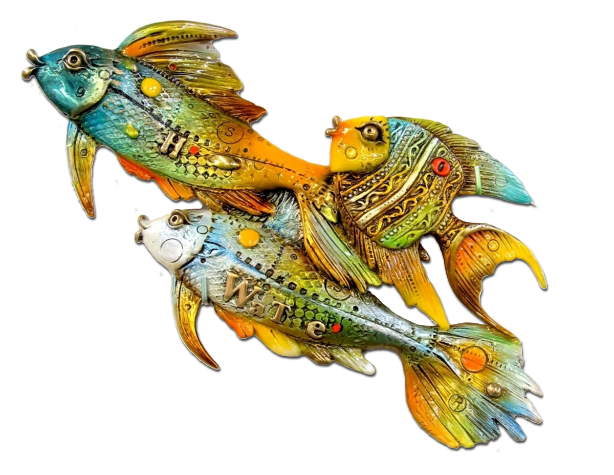 Fishies Going Left bronze sculpture by Nano Lopez