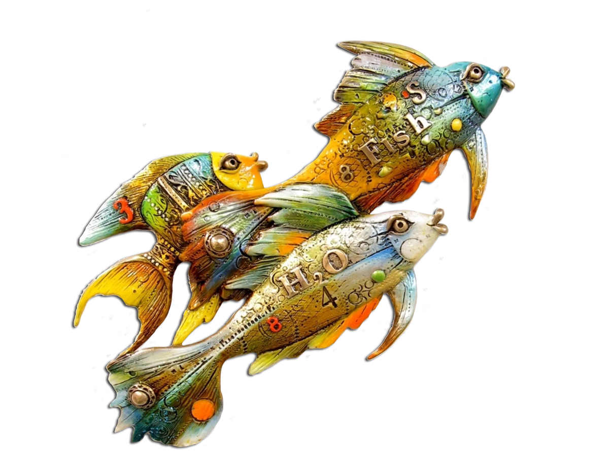 Fishies Going Right bronze sculpture by Nano Lopez