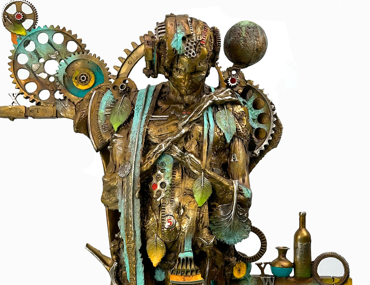 Man dot Earth 5ft bronze sculpture by Nano Lopez