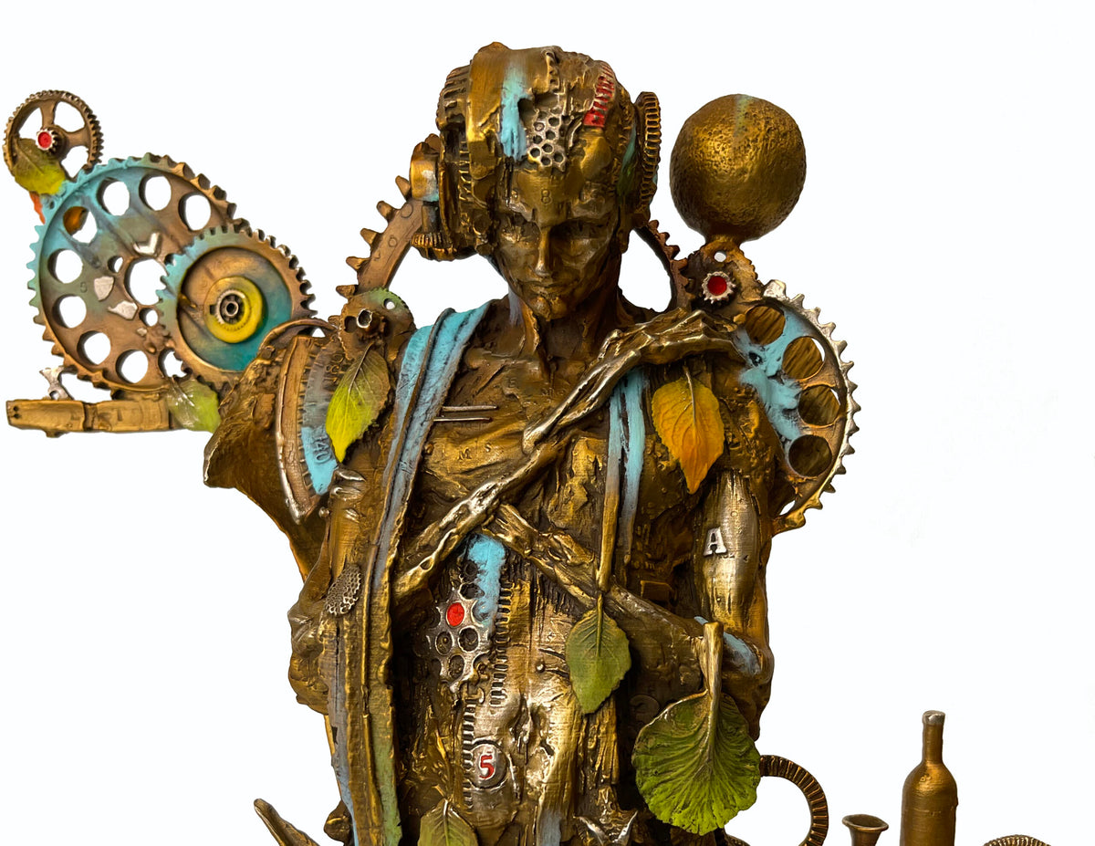 Man dot Earth Medium bronze sculpture by Nano Lopez